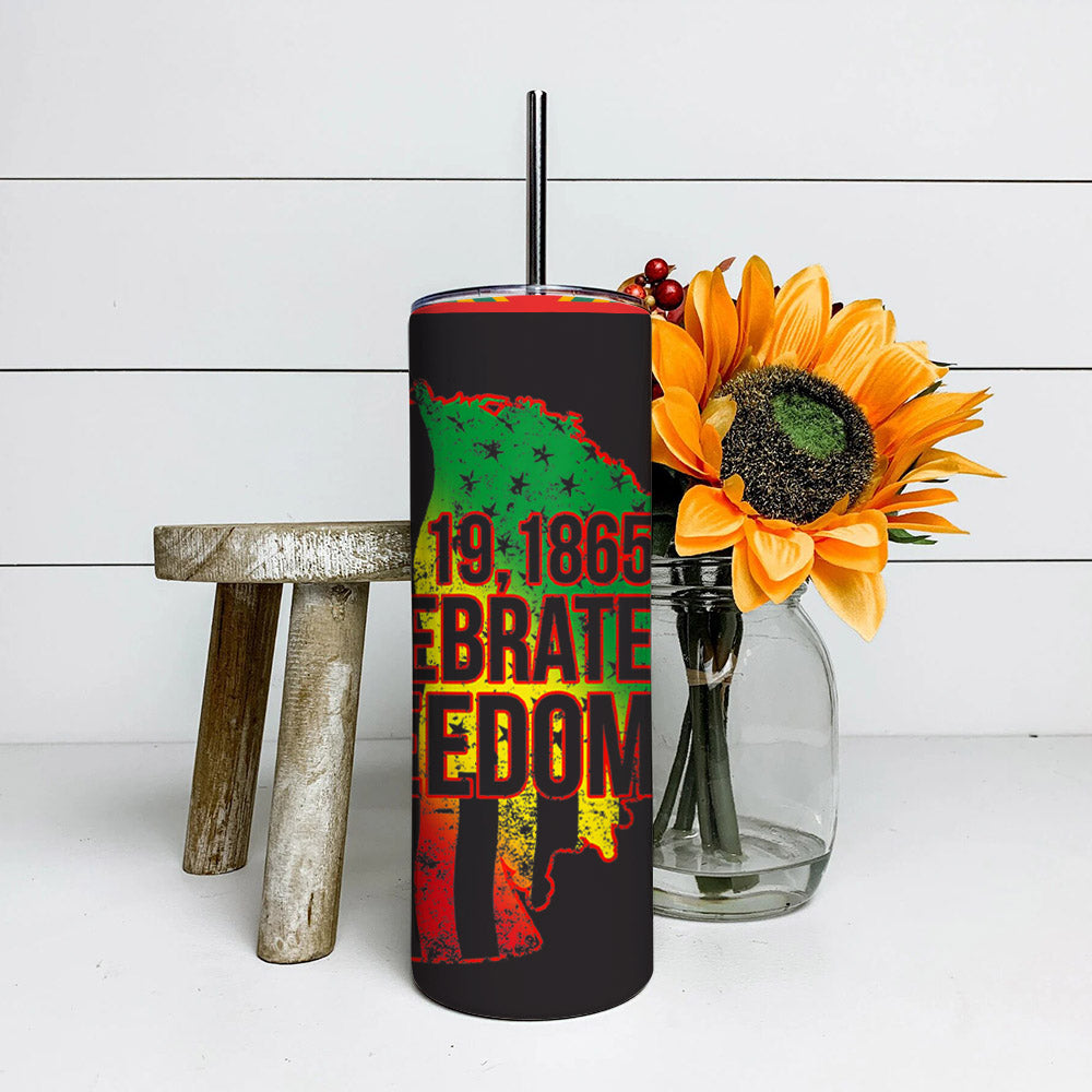 June 19.1865 Celebrate Freedom - Juneteenth Tumbler - Stainless Steel Tumbler - 20 oz Skinny Tumbler - Tumbler For Cold Drinks - Ciaocustom