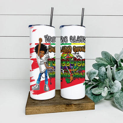 Young Black Melanin Queen - Juneteenth Tumbler - Stainless Steel Tumbler - 20 oz Skinny Tumbler - Tumbler For Cold Drinks - Ciaocustom