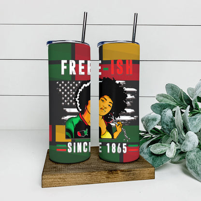 Free Ish Since 1865 - Juneteenth Tumbler - Stainless Steel Tumbler - 20 oz Skinny Tumbler - Tumbler For Cold Drinks - Ciaocustom