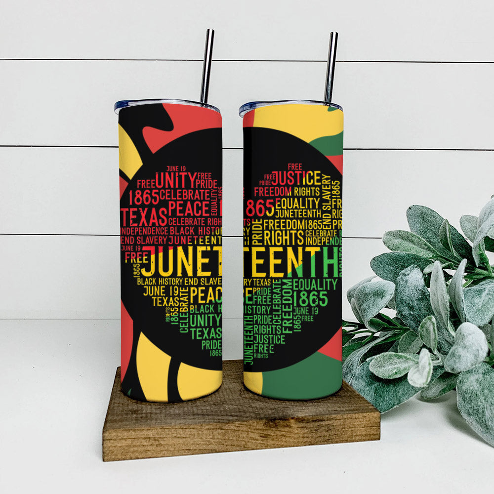 Free Unity - Juneteenth Tumbler - Stainless Steel Tumbler - 20 oz Skinny Tumbler - Tumbler For Cold Drinks - Ciaocustom