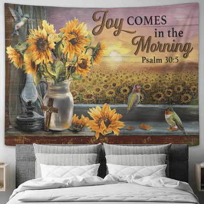 Joy Comes In The Morning Tapestry - Stunning Sunflower - Christian Wall Tapestry - Religious Tapestry Wall Hangings - Bible Tapestry - Ciaocustom