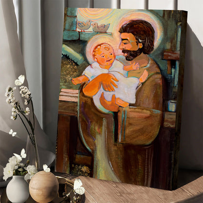 St Joseph And Baby Jesus Canvas - Christian Wall Posters