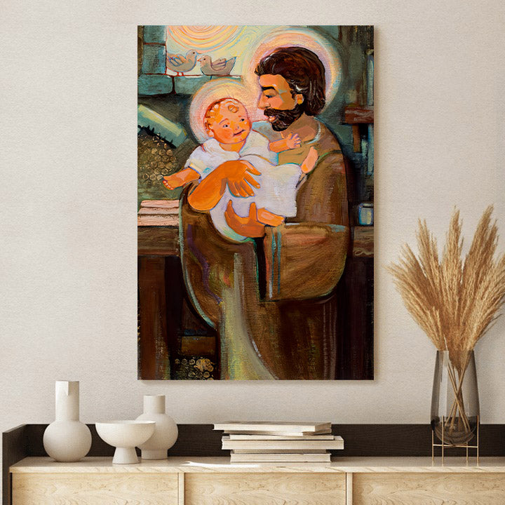 St Joseph And Baby Jesus Canvas - Christian Wall Posters