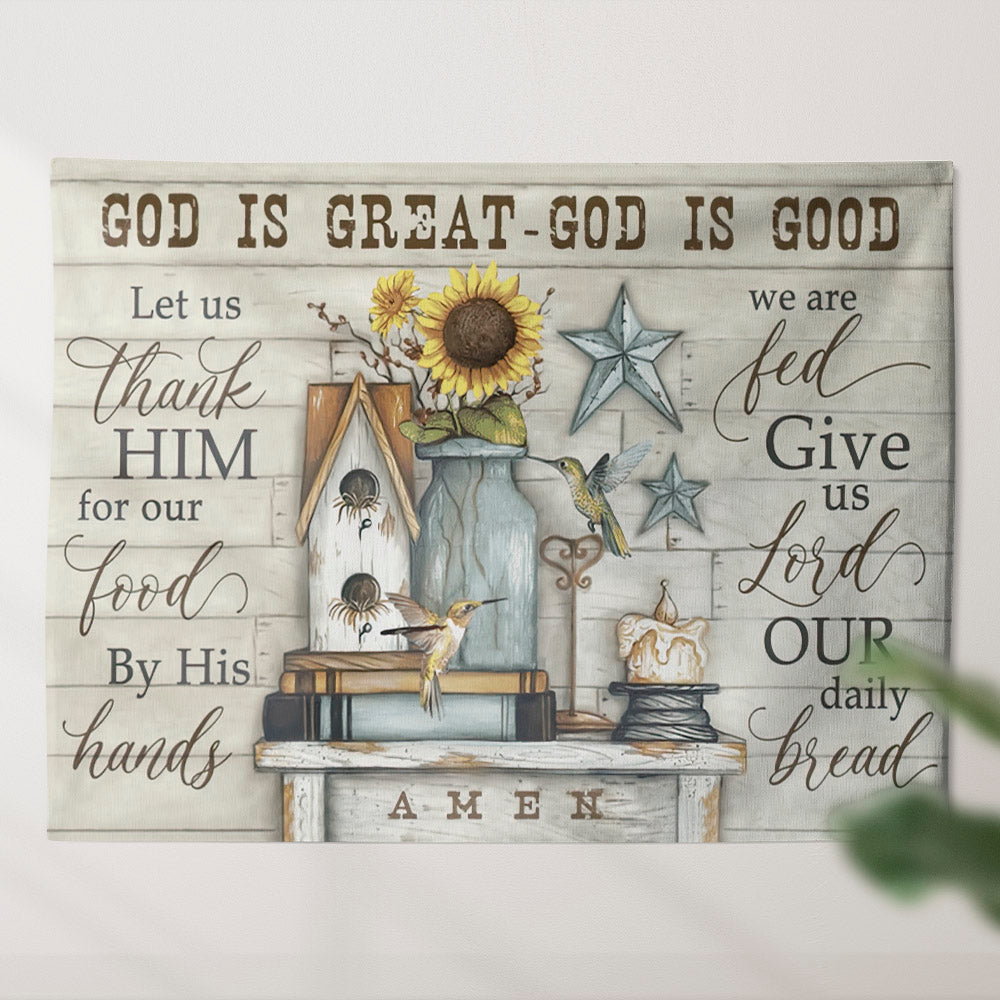 God Is Great God Is Good Tapestry - Sunflower Wall Tapestry - Christian Wall Art - Bible Verse Wall Tapestry - Religious Tapestry - Ciaocustom