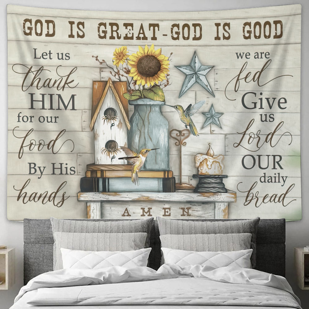 God Is Great God Is Good Tapestry - Sunflower Wall Tapestry - Christian Wall Art - Bible Verse Wall Tapestry - Religious Tapestry - Ciaocustom