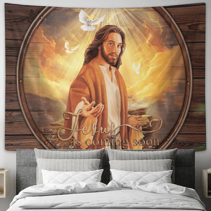 Jesus Is Coming Soon Tapestry - Jesus Tapestry - Christian Tapestry Wall Hanging - Bible Verse Wall Tapestry - Religious Tapestry - Ciaocustom