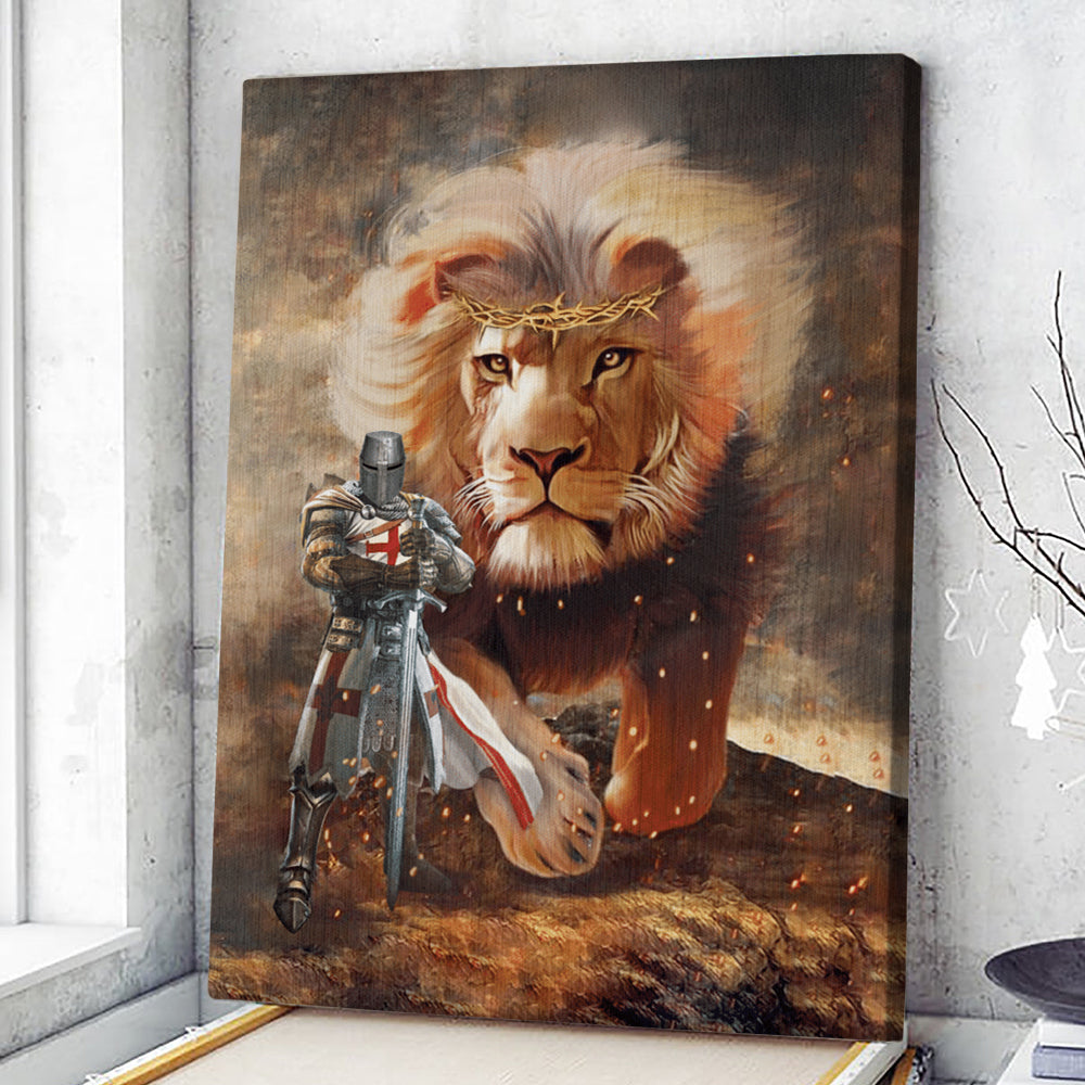 Lion And Knight Templar - Christian Canvas Wall Art - Religious Wall Decor - Faith Canvas Wall Art - Scripture Wall Art - Ciaocustom