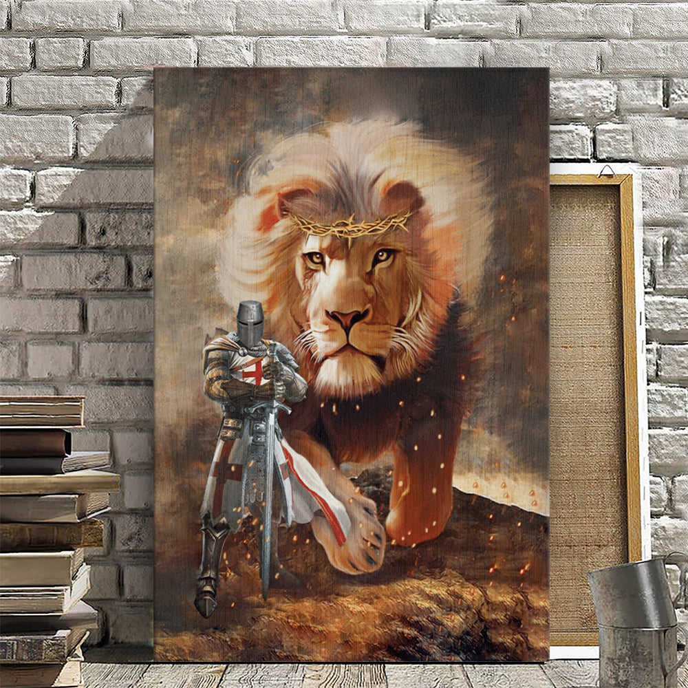 Lion And Knight Templar - Christian Canvas Wall Art - Religious Wall Decor - Faith Canvas Wall Art - Scripture Wall Art - Ciaocustom