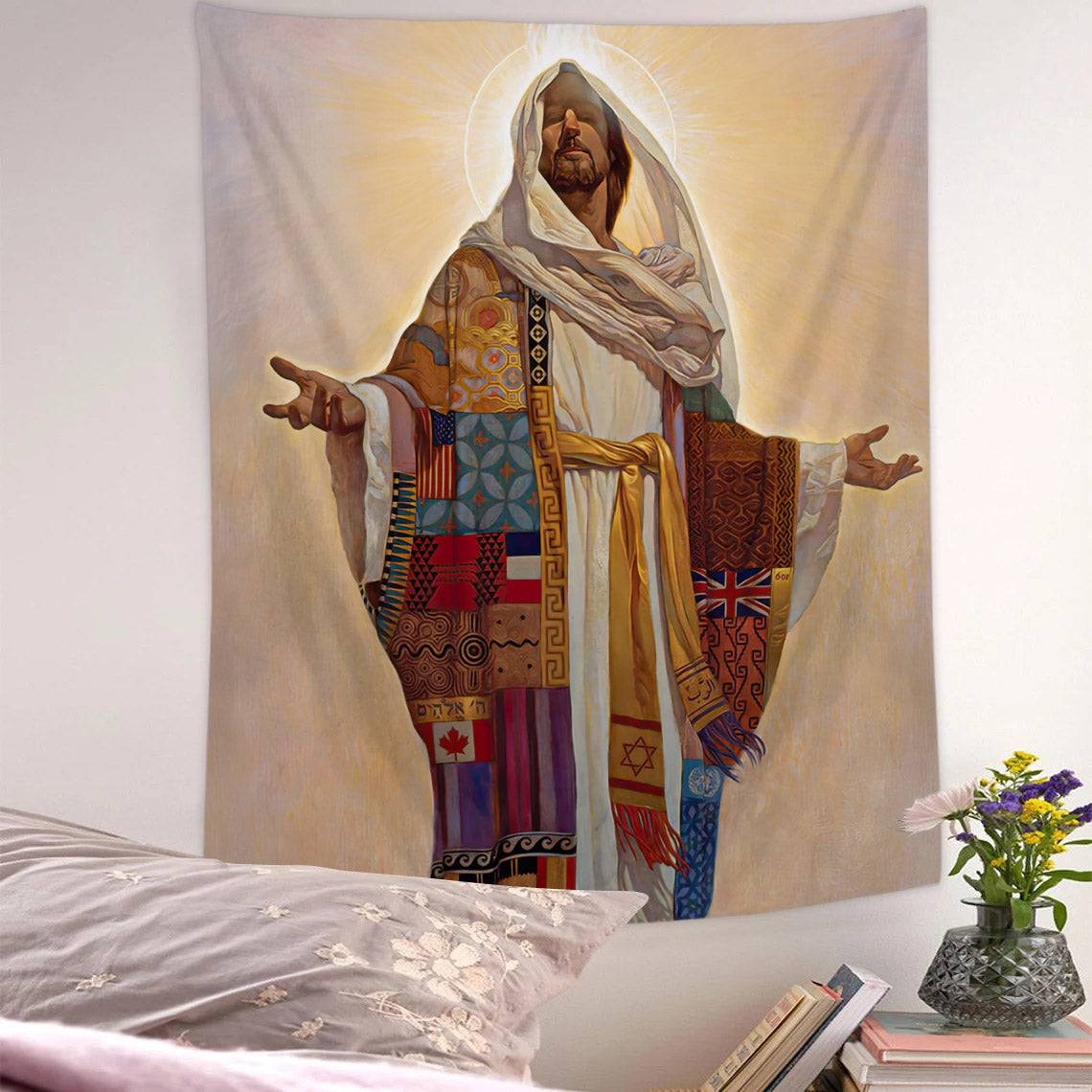 Jesus Christ Coat of Many Colors Tapestry - Christian Tapestry - God Tapestry - Tapestry Wall Hanging - Jesus Christ Tapestry Wall Art - Ciaocustom