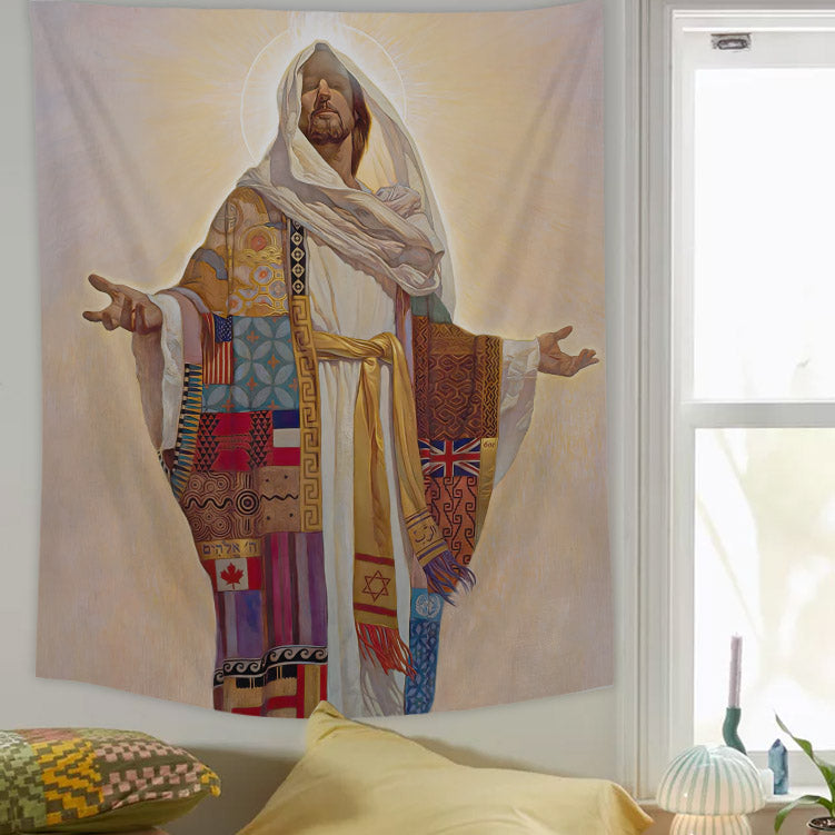 Jesus Christ Coat of Many Colors Tapestry - Christian Tapestry - God Tapestry - Tapestry Wall Hanging - Jesus Christ Tapestry Wall Art - Ciaocustom