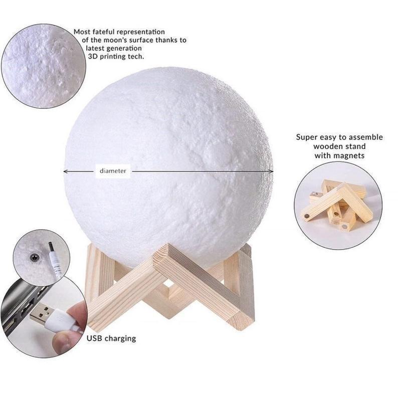 3D Printed Moon Lamp - 3d Moon Lamp - Custom Gifts For Family