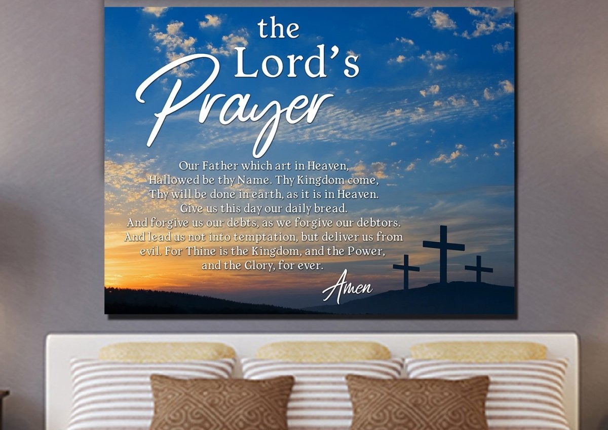 3 Cross Sunrise Sunset & The Lords Prayer Wall Art - Christian Canvas Wall Art
