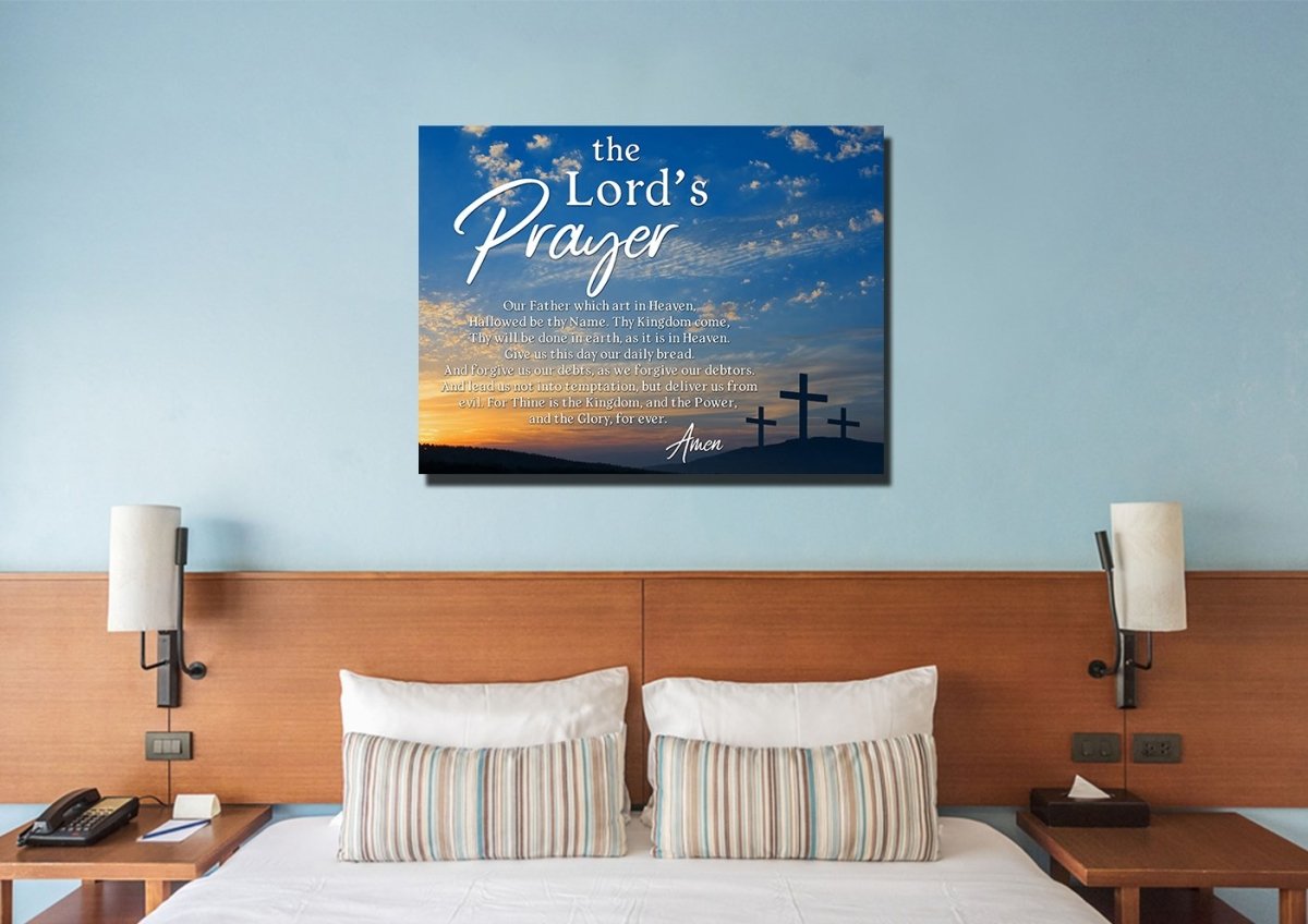 3 Cross Sunrise Sunset & The Lords Prayer Wall Art - Christian Canvas Wall Art
