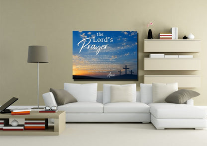 3 Cross Sunrise Sunset & The Lords Prayer Wall Art - Christian Canvas Wall Art