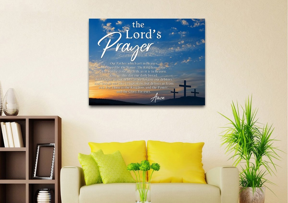 3 Cross Sunrise Sunset & The Lords Prayer Wall Art - Christian Canvas Wall Art