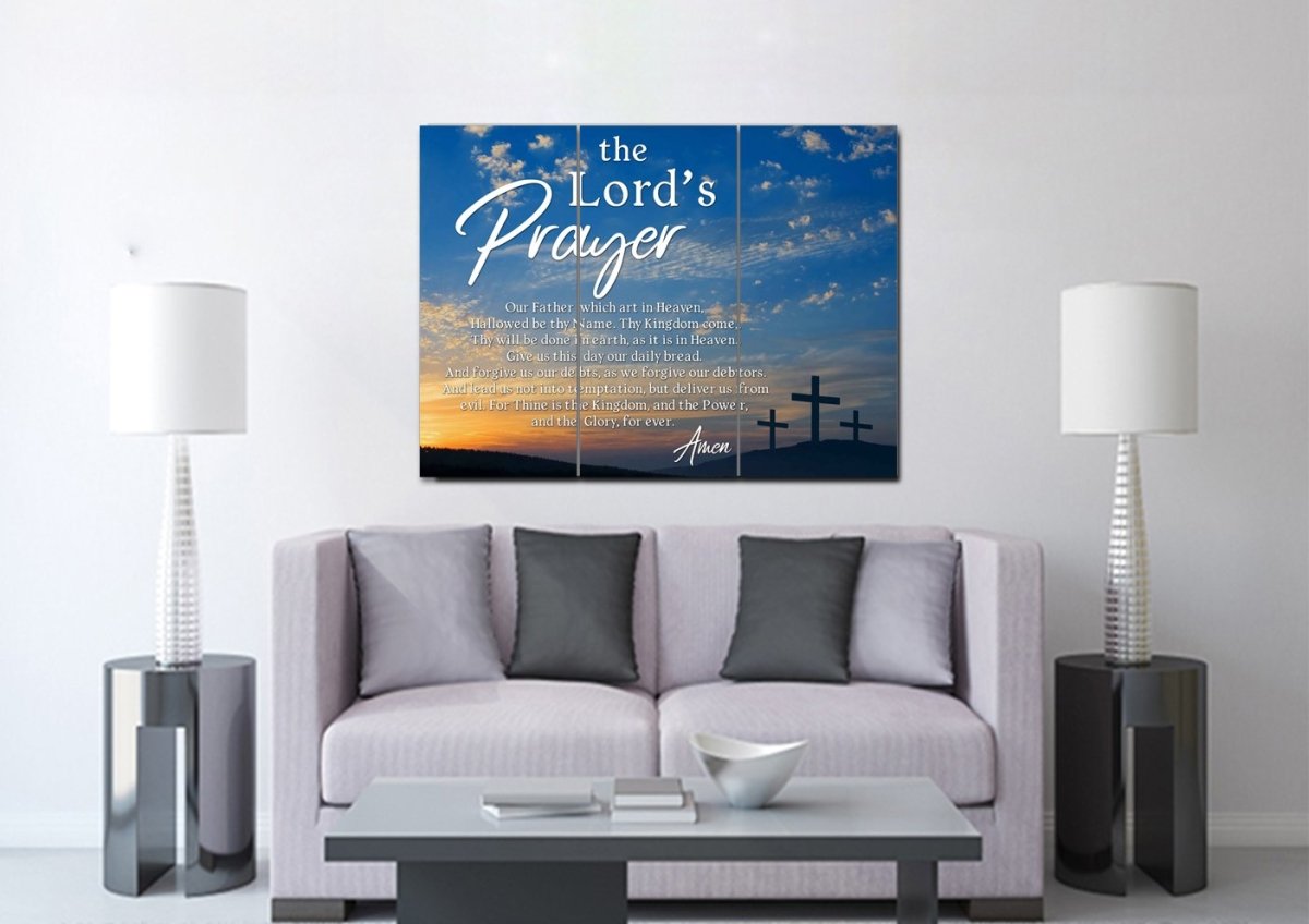 3 Cross Sunrise Sunset & The Lords Prayer Wall Art - Christian Canvas Wall Art