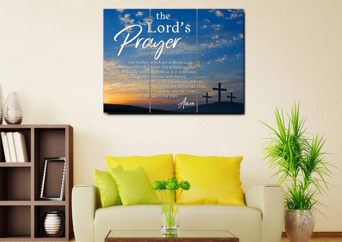 3 Cross Sunrise Sunset & The Lords Prayer Wall Art - Christian Canvas Wall Art