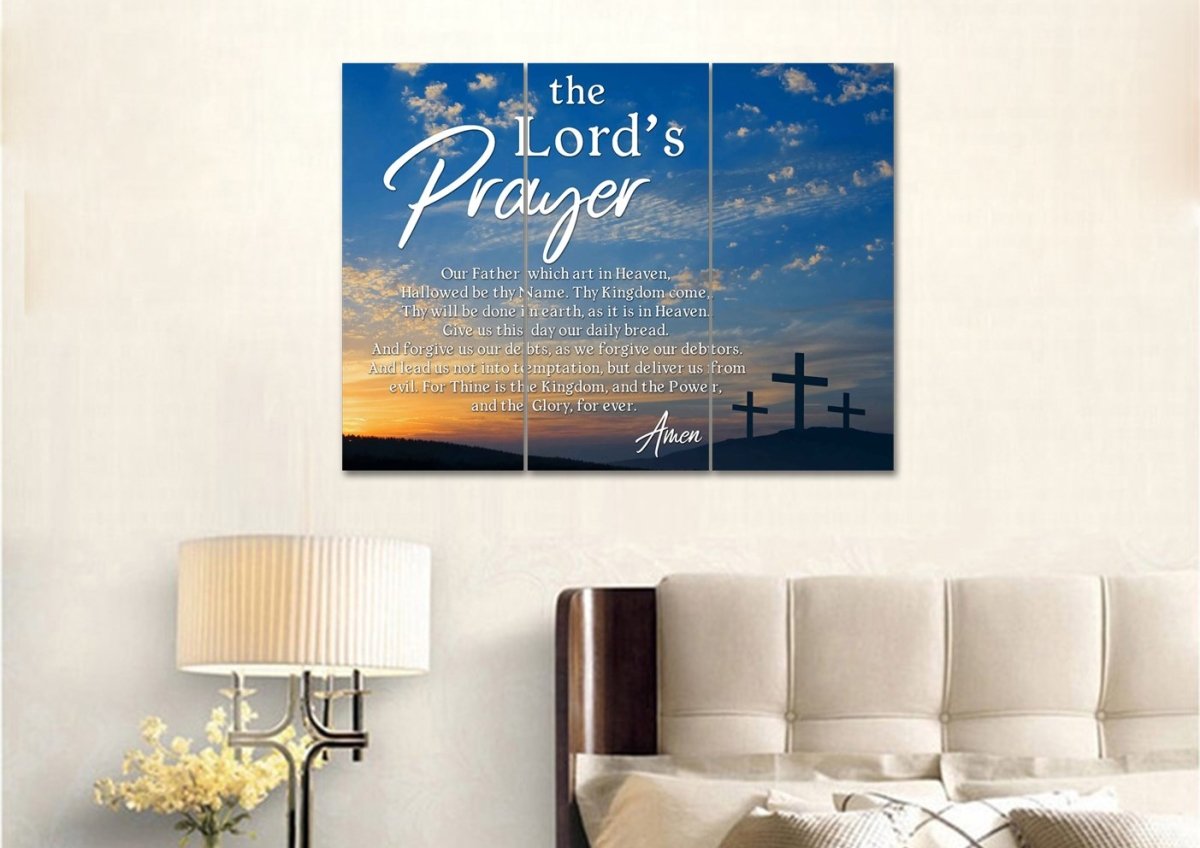 3 Cross Sunrise Sunset & The Lords Prayer Wall Art - Christian Canvas Wall Art