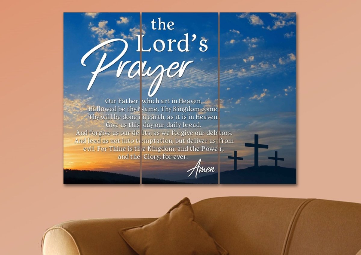 3 Cross Sunrise Sunset & The Lords Prayer Wall Art - Christian Canvas Wall Art