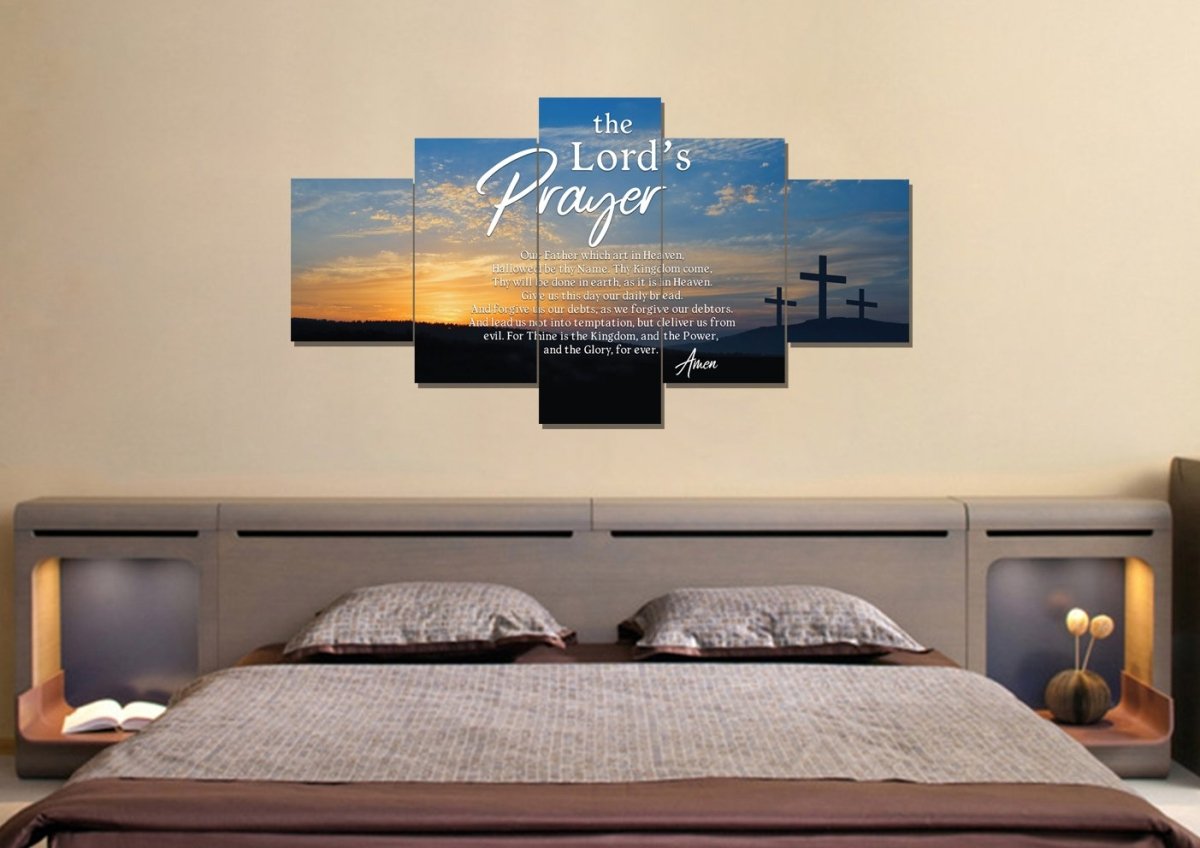 3 Cross Sunrise Sunset & The Lords Prayer Wall Art - Christian Canvas Wall Art