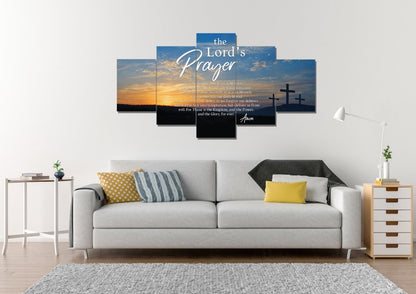 3 Cross Sunrise Sunset & The Lords Prayer Wall Art - Christian Canvas Wall Art
