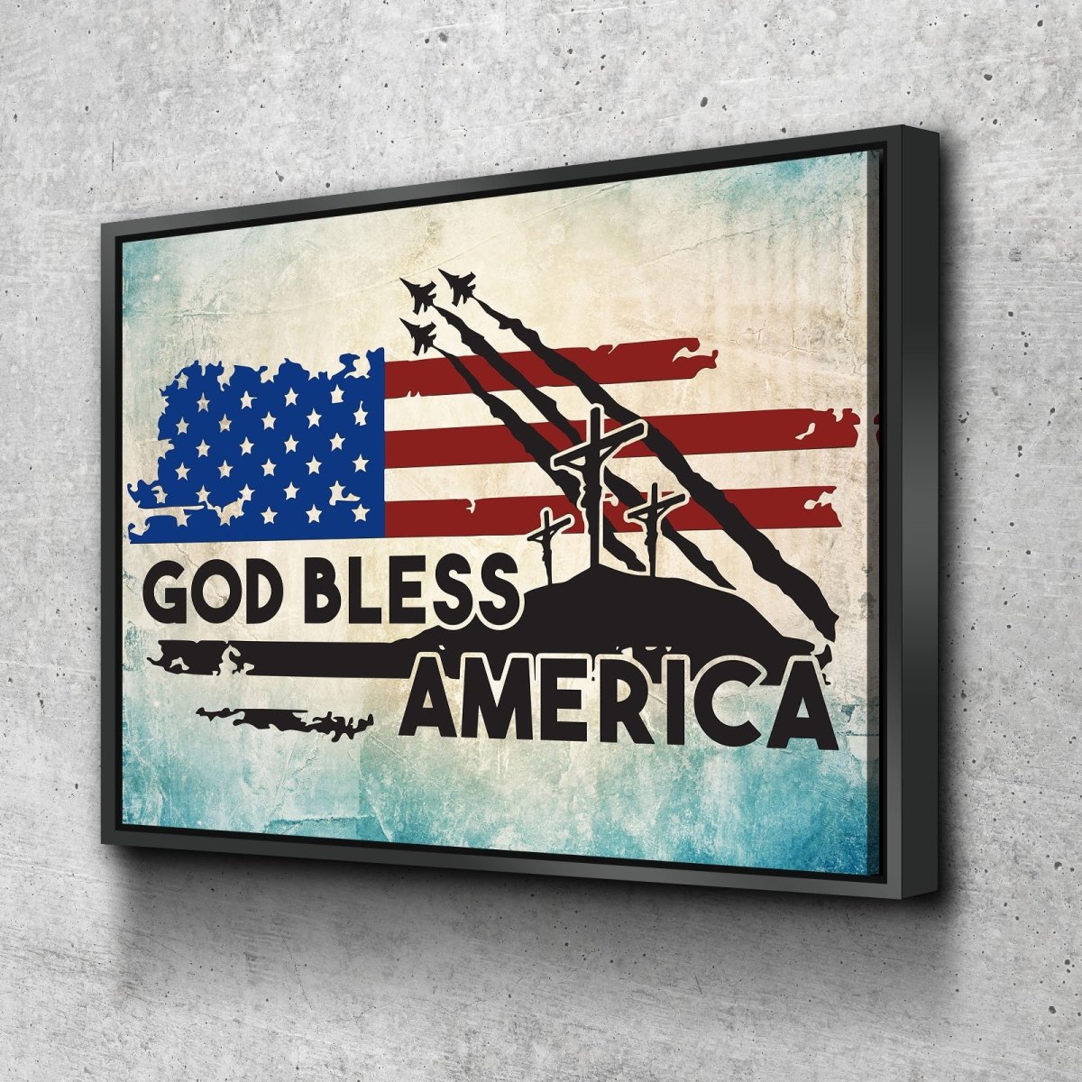 3 Crosses American Flag Patriotic Wall Art - Christian Canvas Wall Art