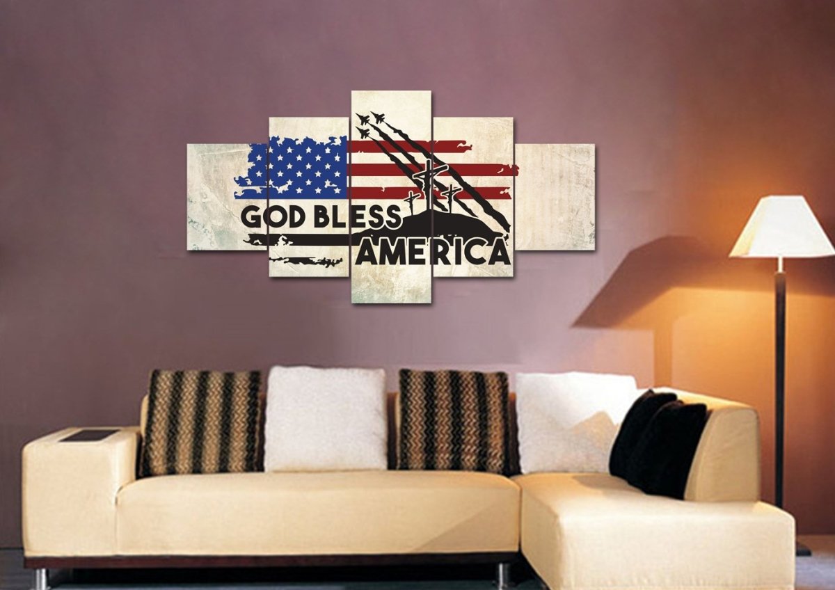 3 Crosses American Flag Patriotic Wall Art - Christian Canvas Wall Art