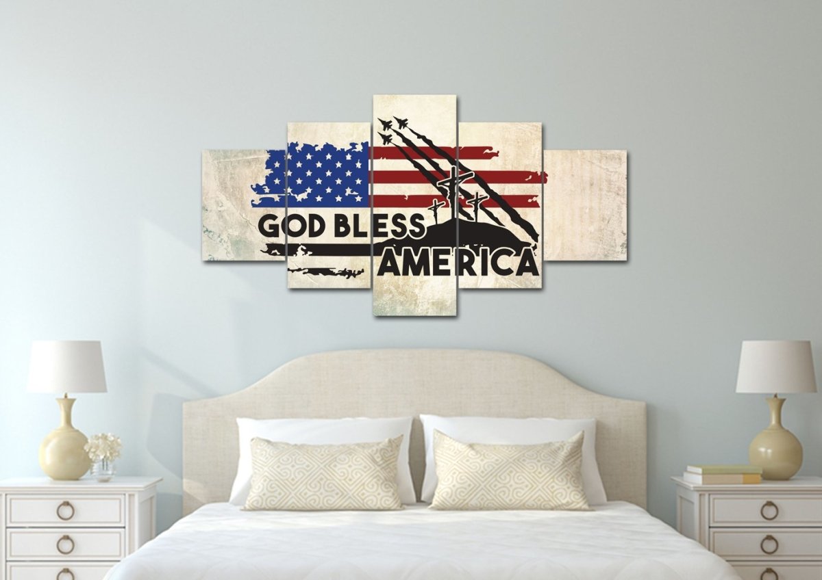 3 Crosses American Flag Patriotic Wall Art - Christian Canvas Wall Art