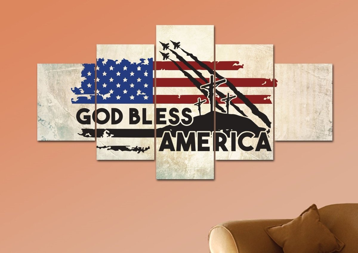 3 Crosses American Flag Patriotic Wall Art - Christian Canvas Wall Art