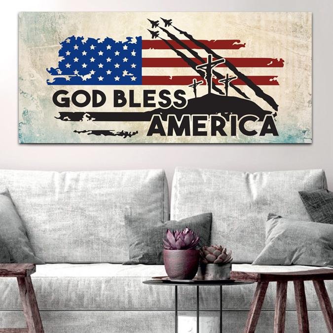 3 Crosses American Flag Patriotic Wall Art - Christian Canvas Wall Art