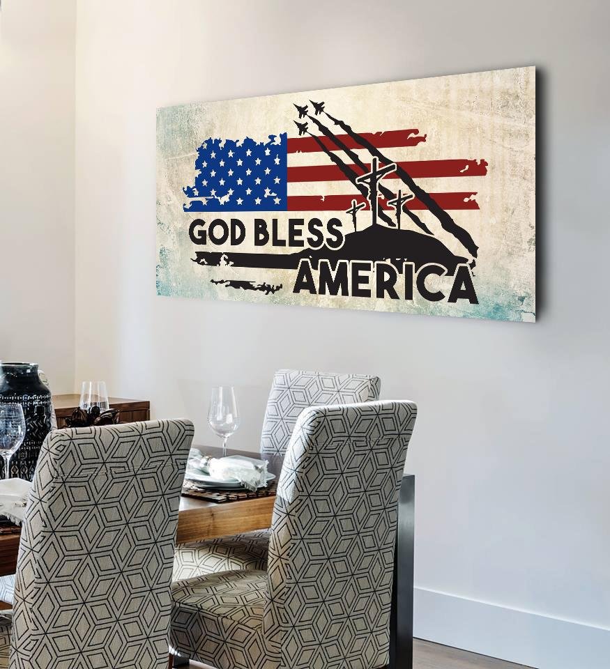 3 Crosses American Flag Patriotic Wall Art - Christian Canvas Wall Art