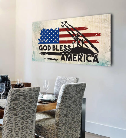 3 Crosses American Flag Patriotic Wall Art - Christian Canvas Wall Art