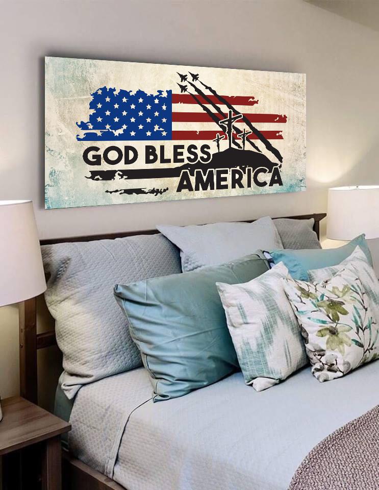 3 Crosses American Flag Patriotic Wall Art - Christian Canvas Wall Art
