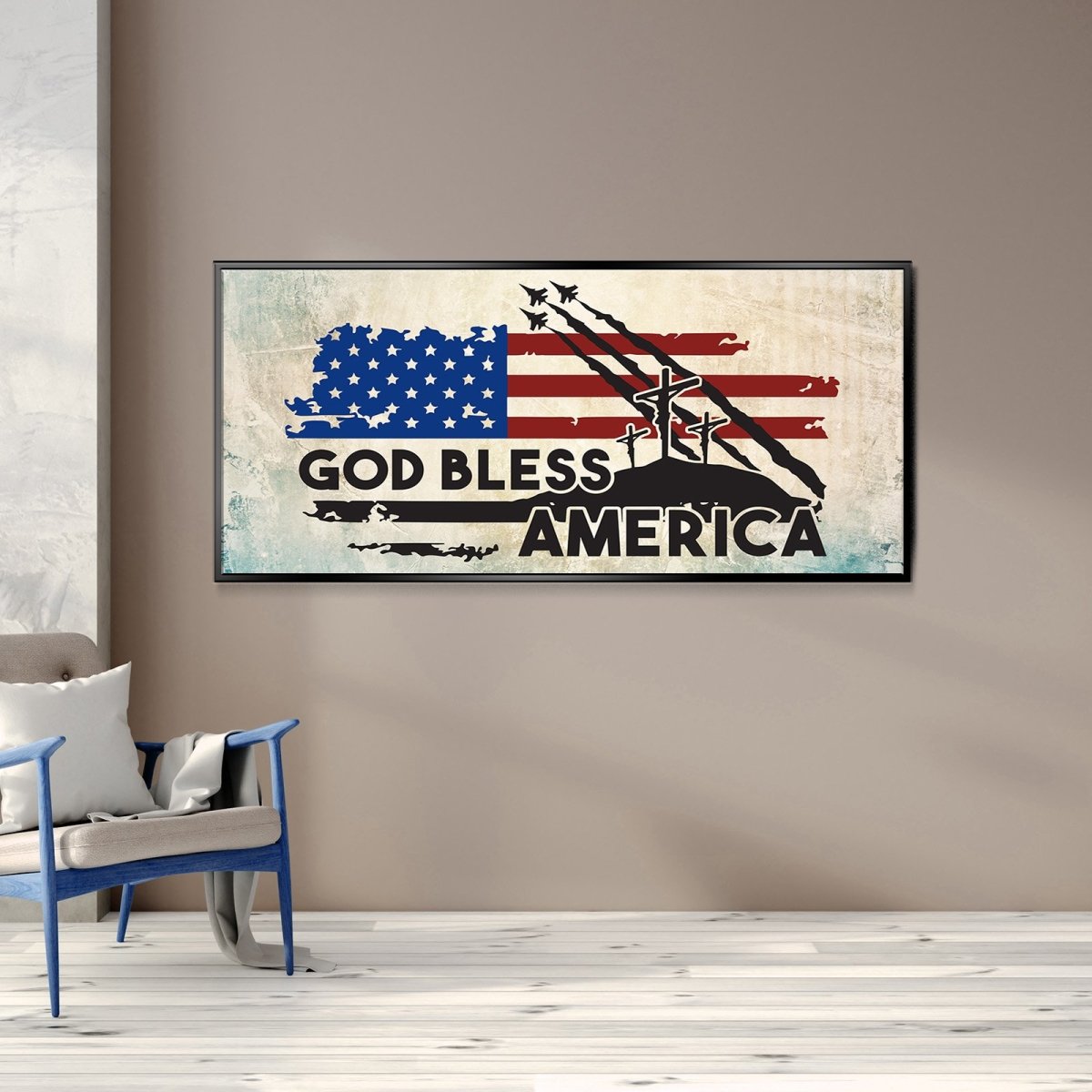 3 Crosses American Flag Patriotic Wall Art - Christian Canvas Wall Art