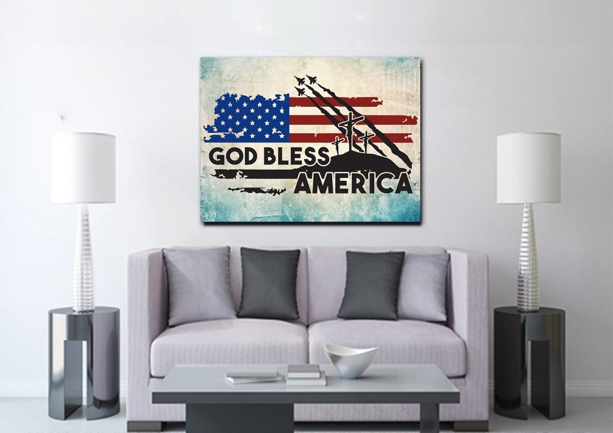 3 Crosses American Flag Patriotic Wall Art - Christian Canvas Wall Art