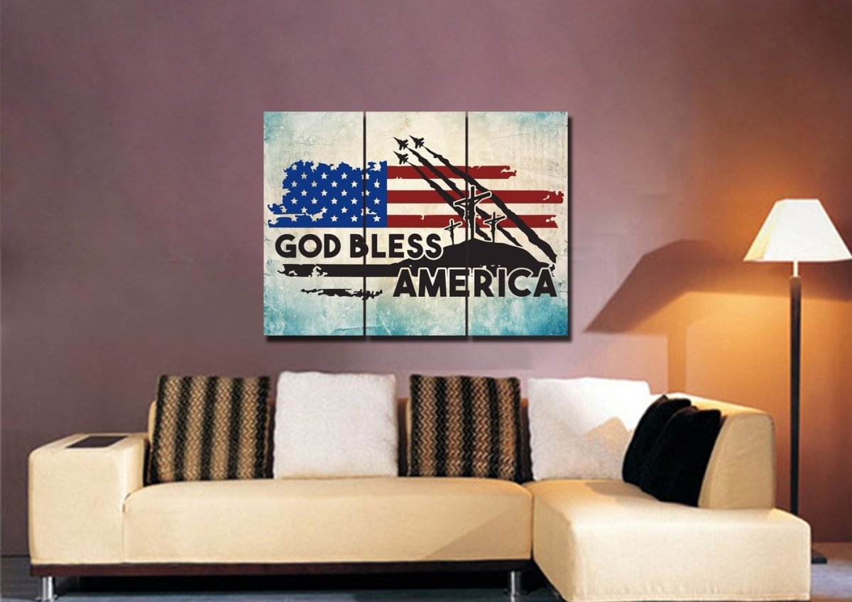 3 Crosses American Flag Patriotic Wall Art - Christian Canvas Wall Art