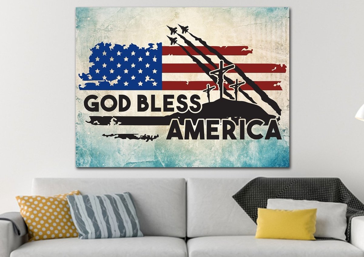 3 Crosses American Flag Patriotic Wall Art - Christian Canvas Wall Art
