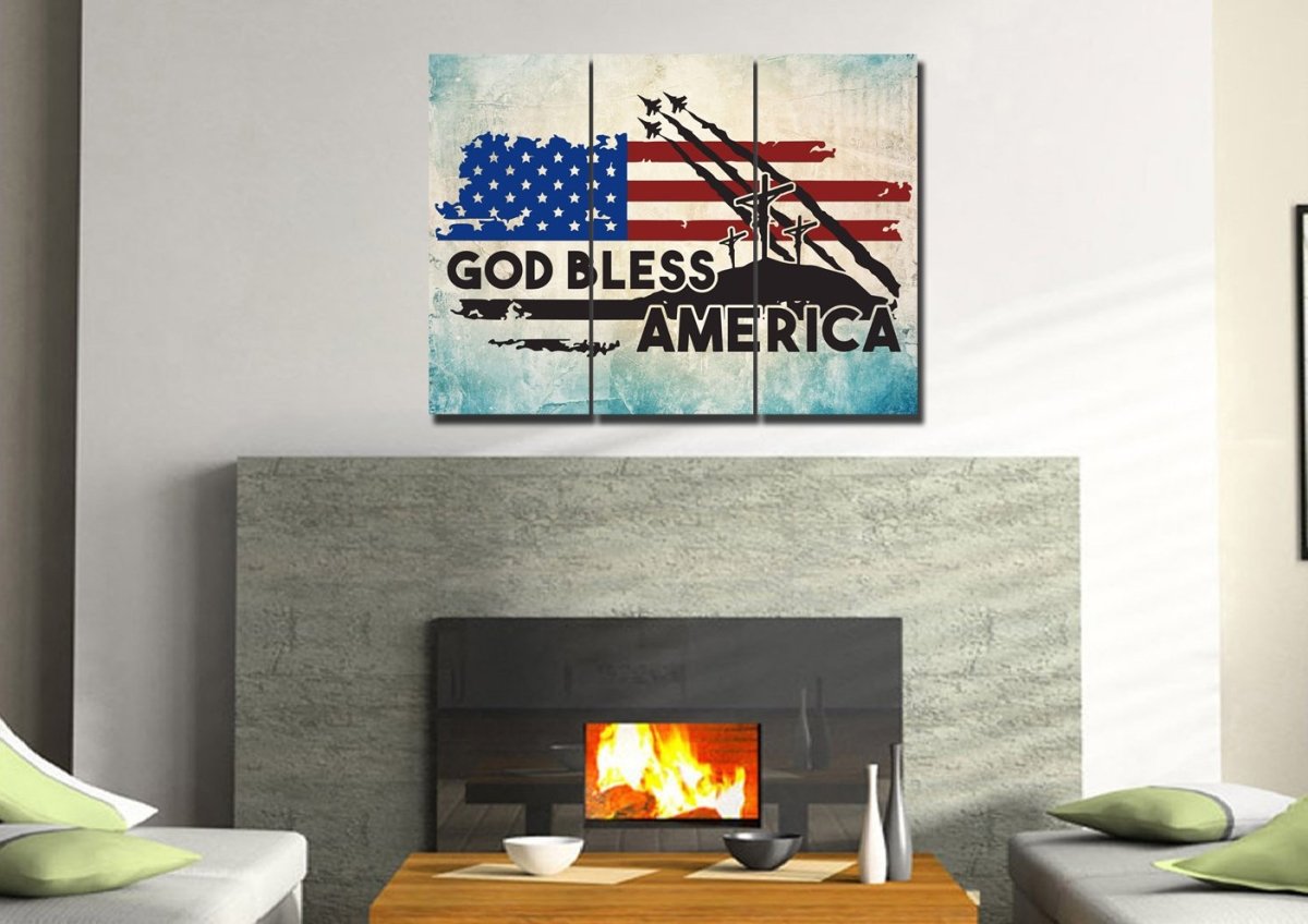 3 Crosses American Flag Patriotic Wall Art - Christian Canvas Wall Art
