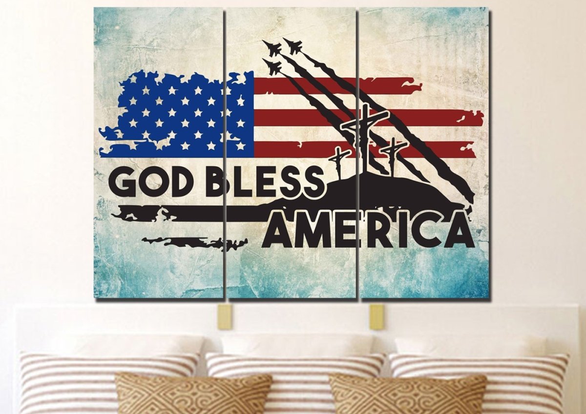 3 Crosses American Flag Patriotic Wall Art - Christian Canvas Wall Art