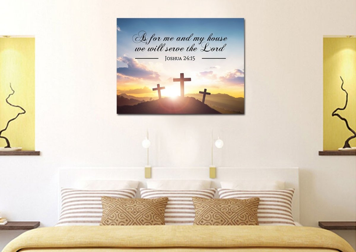 3 Crosses As For Me And My House We Will Serve The Lord Wall Art - Christian Canvas Wall Art