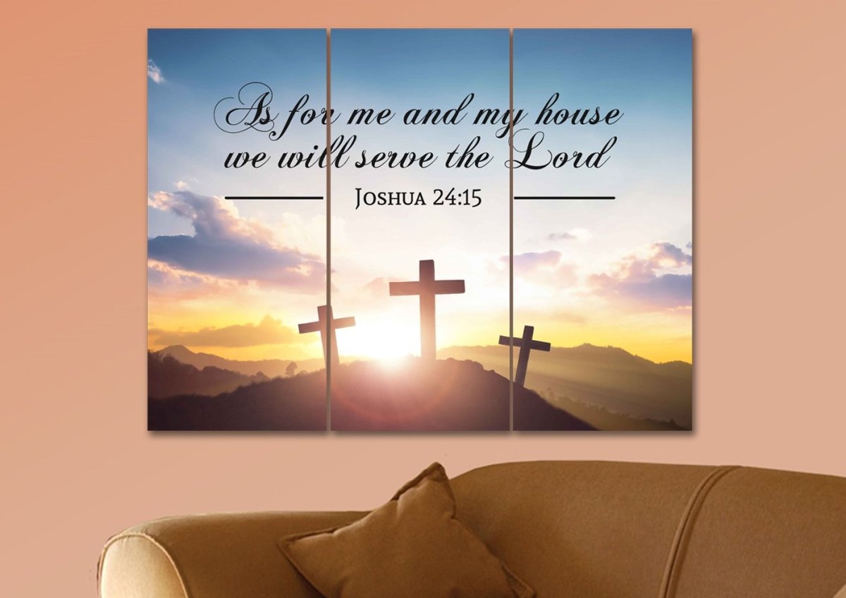 3 Crosses As For Me And My House We Will Serve The Lord Wall Art - Christian Canvas Wall Art