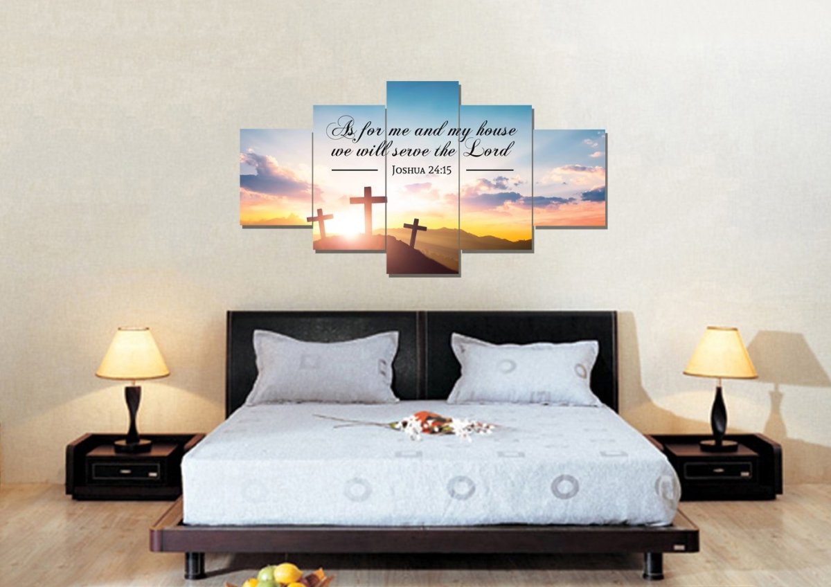 3 Crosses As For Me And My House We Will Serve The Lord Wall Art - Christian Canvas Wall Art