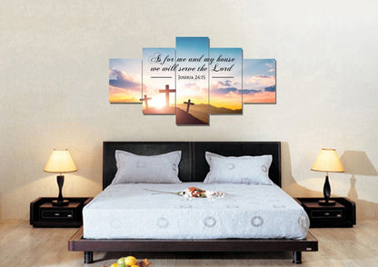 3 Crosses As For Me And My House We Will Serve The Lord Wall Art - Christian Canvas Wall Art
