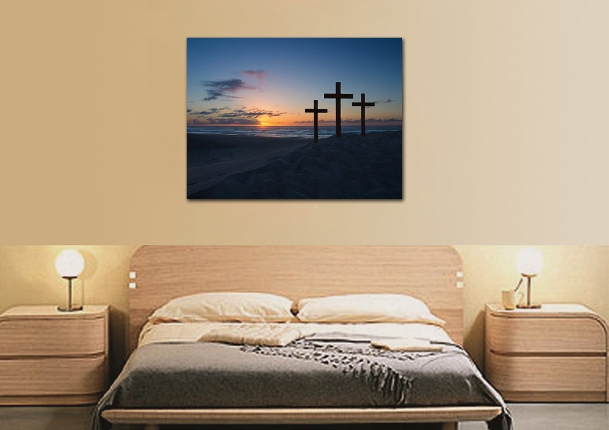3 Crosses At Sunrise Sunset Wall Art Canvas - Christian Canvas Wall Art