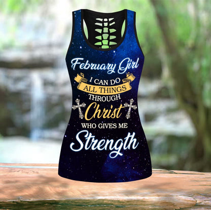 February Girl I Can Do All Things Through Christ Who Give Me Strength Jesus - Christian Tank Top And Legging Sets For Women