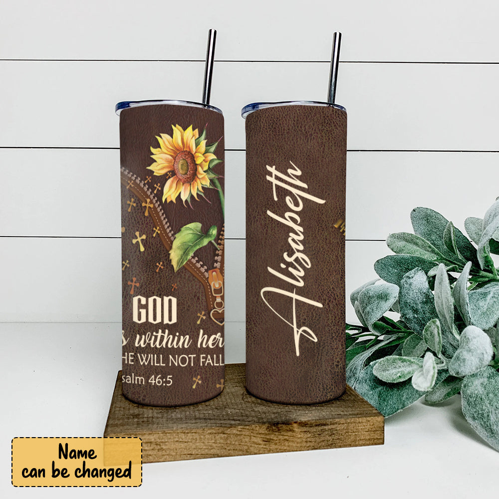 God Is Within Her - Personalized Tumbler - Stainless Steel Tumbler - 20 oz Skinny Tumbler - Tumbler For Cold Drinks - Ciaocustom