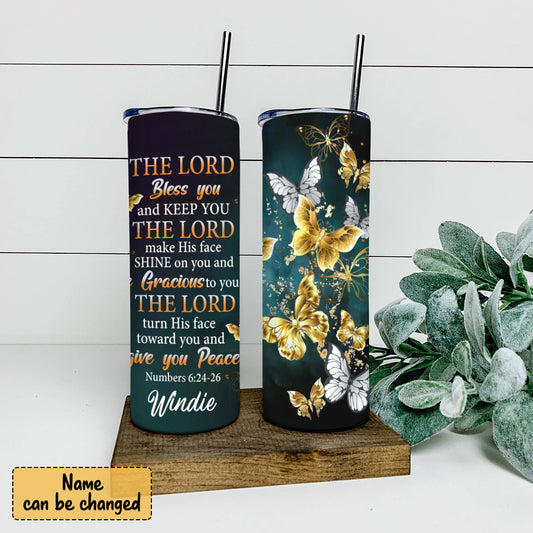 The Lord Bless You - Butterfly - Personalized Tumbler - Stainless Steel Tumbler - 20oz Skinny Tumbler - Tumbler For Cold Drinks - Ciaocustom