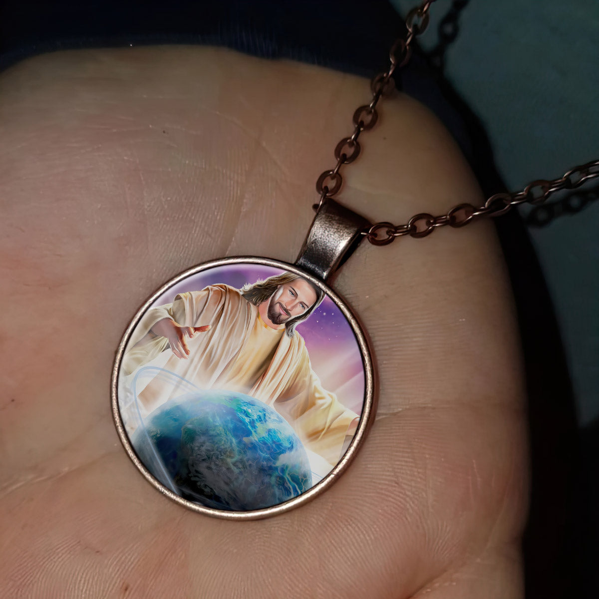 Jesus With Earth - Jesus Christ Necklace - Religious Pendant - Religious Necklace - Ciaocustom