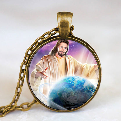 Jesus With Earth -  Jesus Christ Necklace - Religious Pendant - Religious Necklace - Ciaocustom