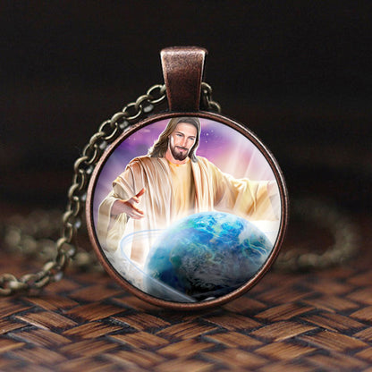 Jesus With Earth - Jesus Christ Necklace - Religious Pendant - Religious Necklace - Ciaocustom